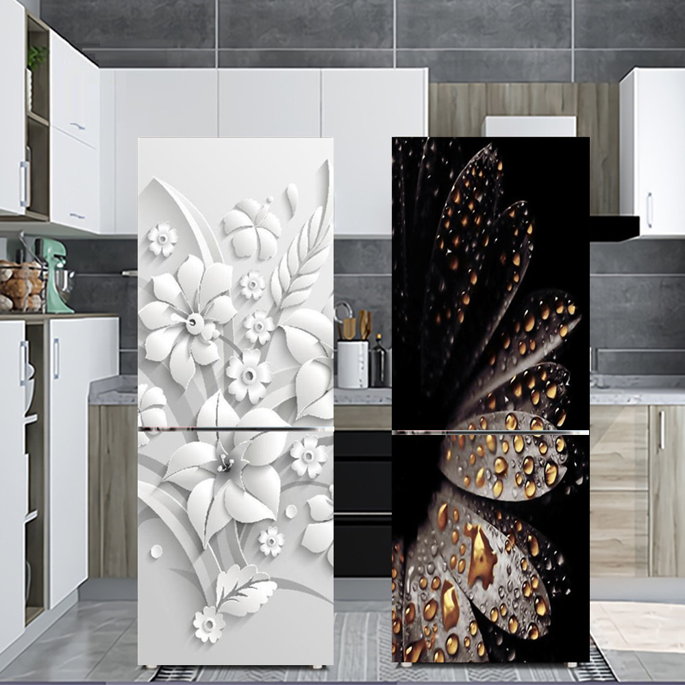 Kitchen Appliances Refrigerators - Adesivo decorativo frigorifero fiore bianco autoadesivo